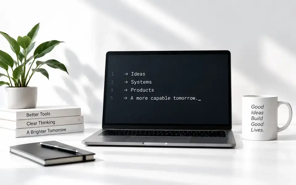 A quiet minimal workspace representing the Yachenyi independent software studio